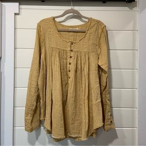 Free People Button Up Blouse in Mustard